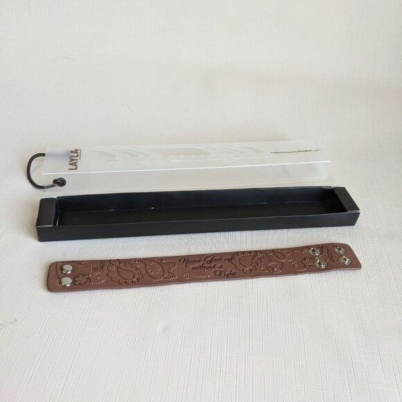 Layla Never Give Up Leather Bracelet Brown 7" / 8" NIP NEW IN PACKAGE - Picture 7 of 7
